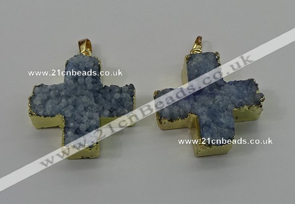 NGP4168 30*32mm cross druzy quartz pendants wholesale