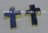 NGP4178 30*48mm - 32*50mm cross druzy quartz pendants wholesale