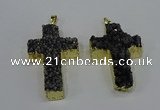 NGP4179 30*48mm - 32*50mm cross druzy quartz pendants wholesale