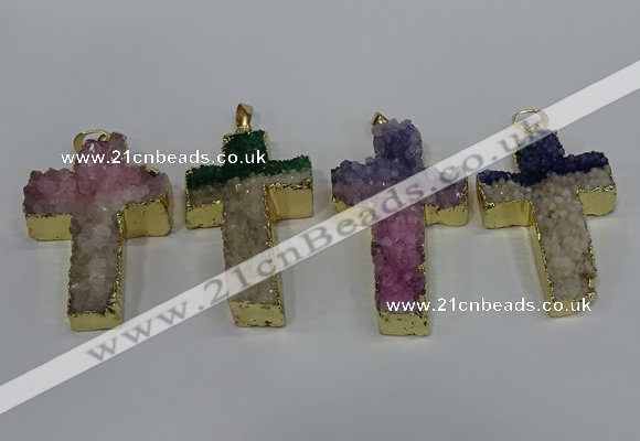 NGP4182 30*48mm - 32*50mm cross druzy quartz pendants wholesale