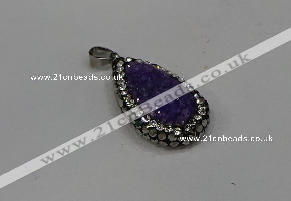 NGP4268 14*23mm flat teardrop plated quartz pendants wholesale