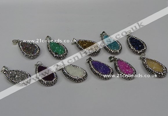 NGP4282 14*23mm flat teardrop plated quartz pendants wholesale