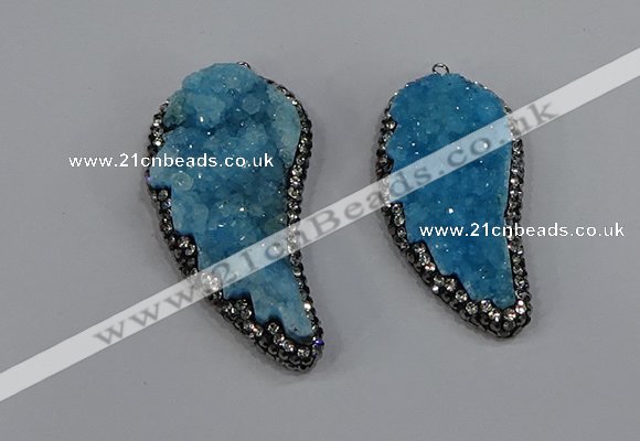 NGP4317 20*40mm - 25*50mm wing-shaped druzy quartz pendants