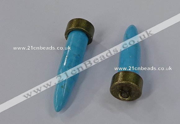 NGP4541 15*52mm bullet-shaped white howlite turquoise pendants