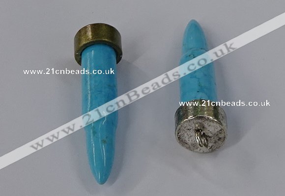 NGP4542 15*52mm bullet-shaped white howlite turquoise pendants