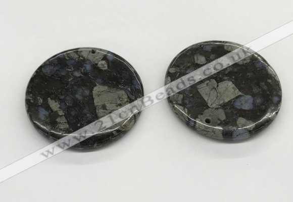 NGP5528 50mm flat round grey opal gemstone pendants