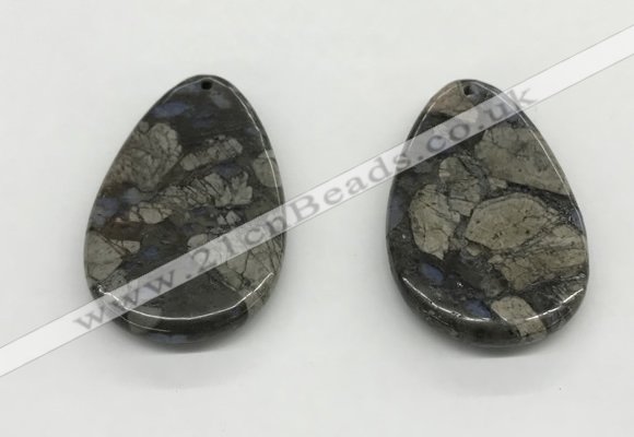 NGP5529 35*55mm flat teardrop grey opal gemstone pendants