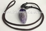 NGP5581 Dogtooth amethyst teardrop pendant with nylon cord necklace