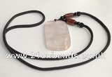 NGP5594 Rose quartz rectangle pendant with nylon cord necklace