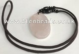 NGP5597 Rose quartz oval pendant with nylon cord necklace