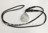 NGP5603 Black rutilated quartz teardrop pendant with nylon cord necklace