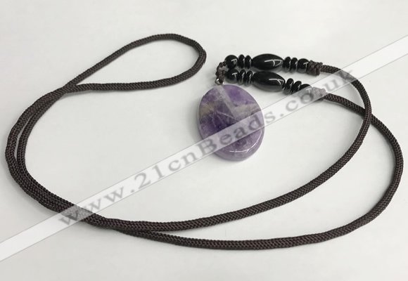 NGP5612 Dogtooth amethyst oval pendant with nylon cord necklace