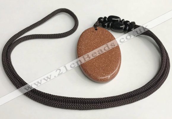 NGP5616 Goldstone oval pendant with nylon cord necklace