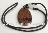 NGP5618 Mahogany obsidian flat teardrop pendant with nylon cord necklace