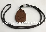 NGP5619 Mahogany obsidian flat teardrop pendant with nylon cord necklace