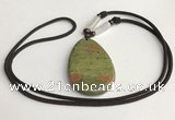 NGP5623 Unakite flat teardrop pendant with nylon cord necklace