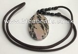 NGP5624 Rhodonite oval pendant with nylon cord necklace
