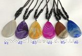 NGP5645 Agate flat teardrop pendant with nylon cord necklace