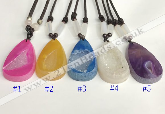 NGP5650 Agate flat teardrop pendant with nylon cord necklace