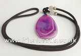 NGP5657 Agate flat teardrop pendant with nylon cord necklace