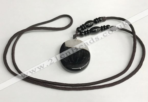 NGP5661 Agate oval pendant with nylon cord necklace