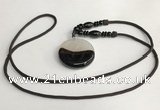 NGP5662 Agate flat round pendant with nylon cord necklace