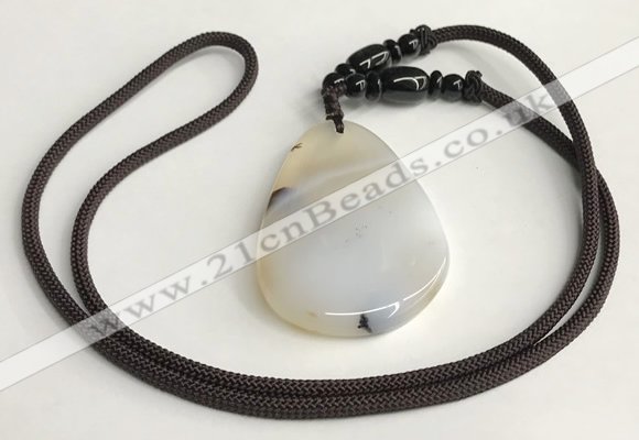 NGP5668 Agate flat teardrop pendant with nylon cord necklace