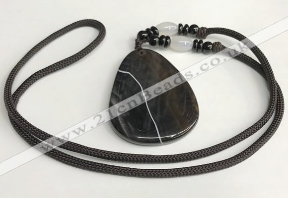 NGP5675 Agate flat teardrop pendant with nylon cord necklace