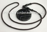 NGP5676 Agate flat round pendant with nylon cord necklace