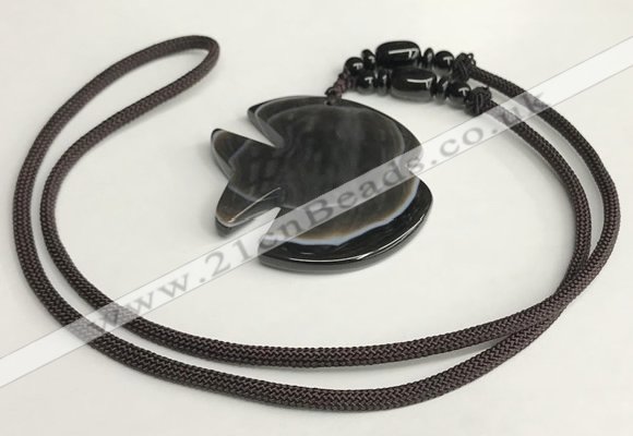 NGP5684 Agate fish pendant with nylon cord necklace