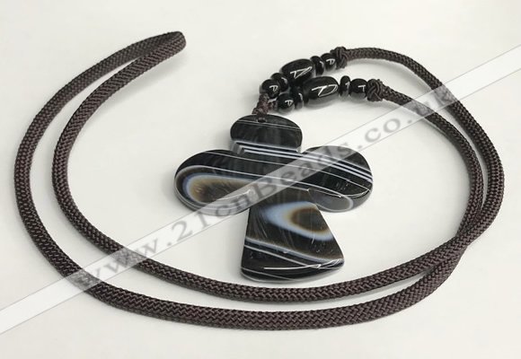 NGP5685 Agate cross pendant with nylon cord necklace