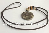 NGP5690 Rainforest agate flat round pendant with nylon cord necklace