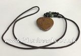 NGP5693 Agate heart pendant with nylon cord necklace