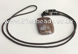 NGP5696 Agate rectangle pendant with nylon cord necklace