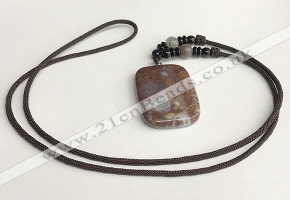 NGP5696 Agate rectangle pendant with nylon cord necklace