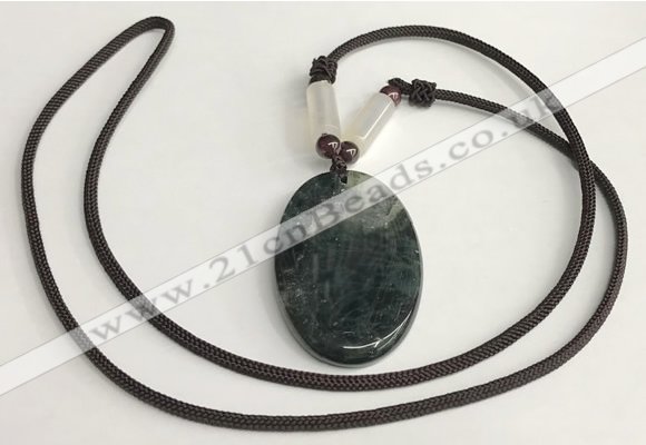 NGP5699 Agate oval pendant with nylon cord necklace