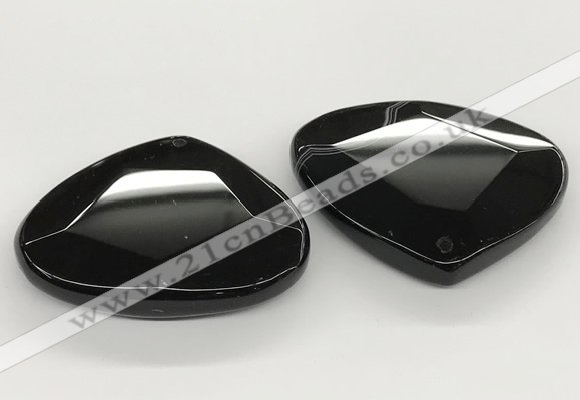 NGP5789 43*53mm faceted flat teardrop black agate pendants
