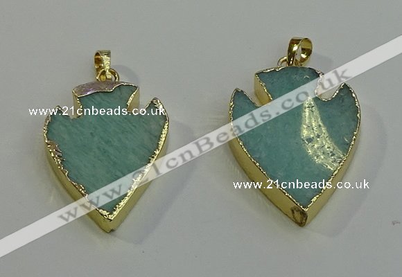 NGP6001 22*30mm - 25*35mm arrowhead amazonite gemstone pendants