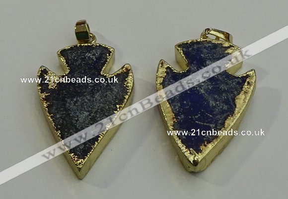 NGP6003 22*30mm - 25*35mm arrowhead lapis lazuli gemstone pendants