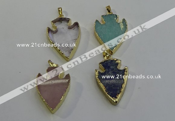 NGP6005 22*30mm - 25*35mm arrowhead mixed gemstone pendants