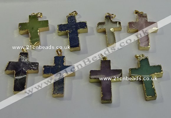 NGP6044 30*40mm - 35*45mm cross mixed gemstone pendants