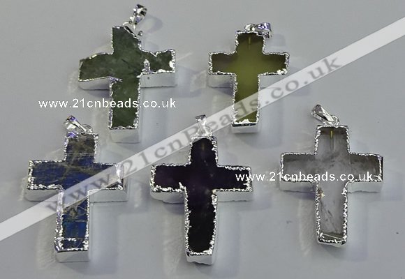 NGP6051 30*40mm - 35*45mm cross mixed gemstone pendants