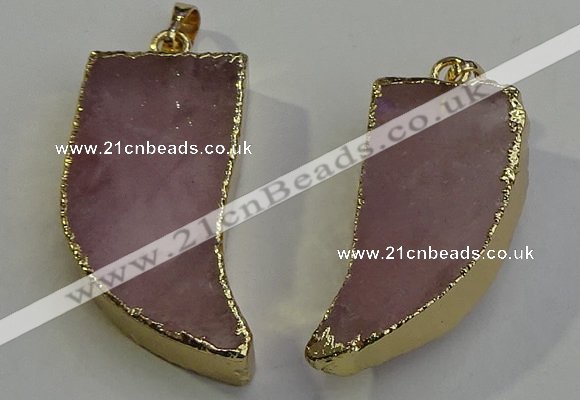 NGP6053 15*40mm - 18*45mm horn rose quartz pendants