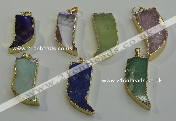 NGP6060 15*40mm - 18*45mm horn mixed gemstone pendants