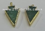 NGP6063 20*40mm - 25*45mm arrowhead green aventurine pendants