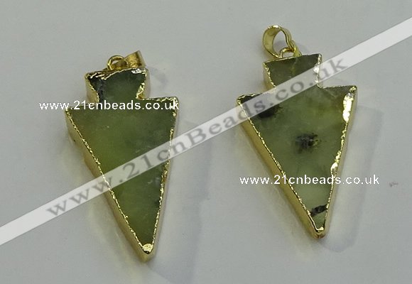 NGP6064 20*40mm - 25*45mm arrowhead green rutilated quartz pendants