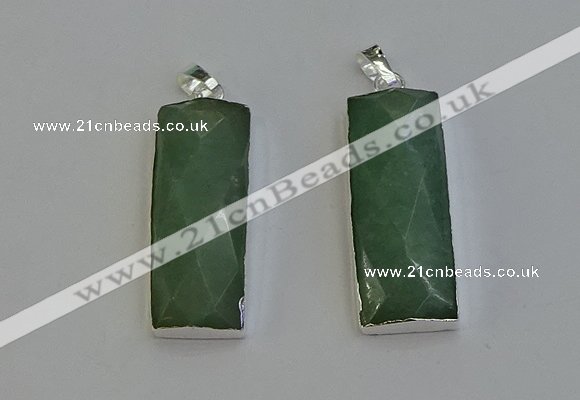 NGP6185 14*30mm - 15*38mm faceted rectangle green aventurine pendants