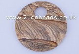 NGP619 5pcs 6*50mm picture jasper gemstone donut pendants wholesale