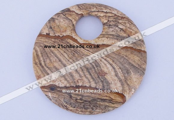 NGP619 5pcs 6*50mm picture jasper gemstone donut pendants wholesale