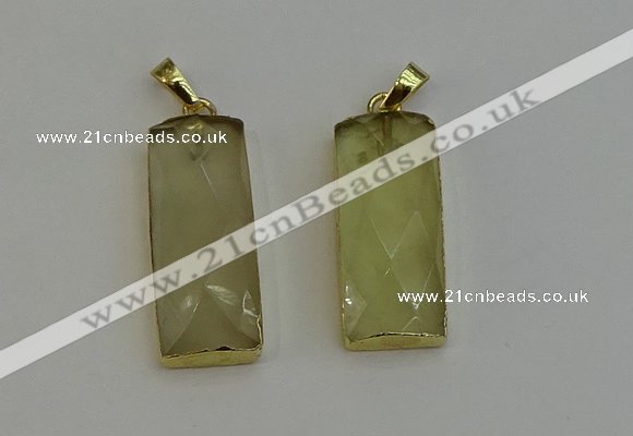 NGP6201 14*30mm - 15*38mm faceted rectangle lemon quartz pendants